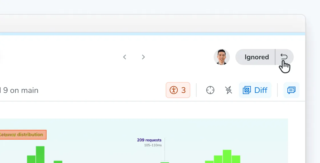 An ignored test showing the Ignored badge and the undo button.